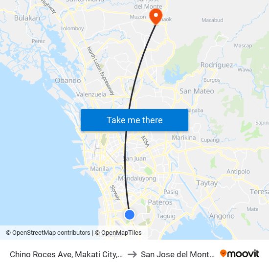 Chino Roces Ave, Makati City, Manila to San Jose del Monte City map