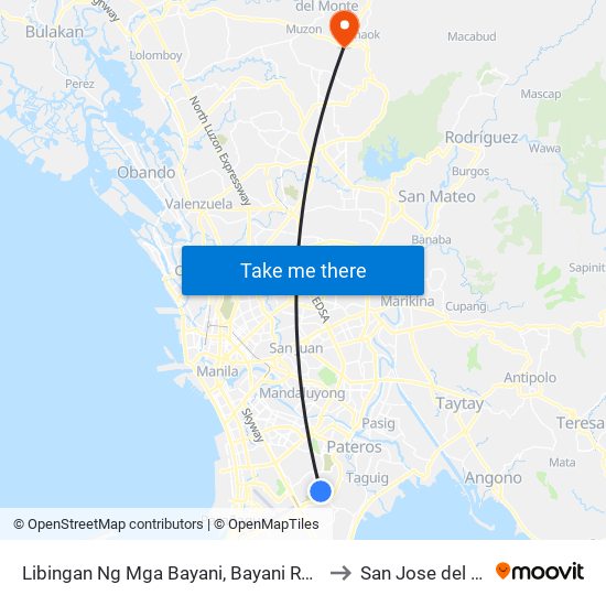 Libingan Ng Mga Bayani, Bayani Road, Taguig City, Manila to San Jose del Monte City map