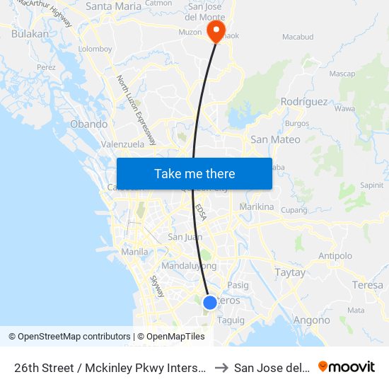 26th Street / Mckinley Pkwy Intersection, Taguig City, Manila to San Jose del Monte City map