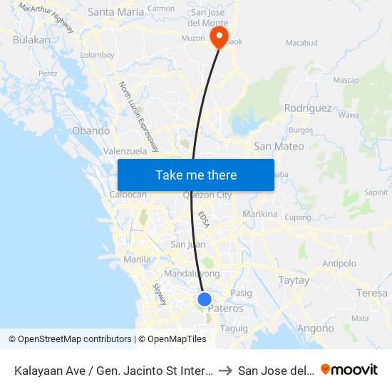 Kalayaan Ave / Gen. Jacinto St Intersection, Taguig City, Manila to San Jose del Monte City map