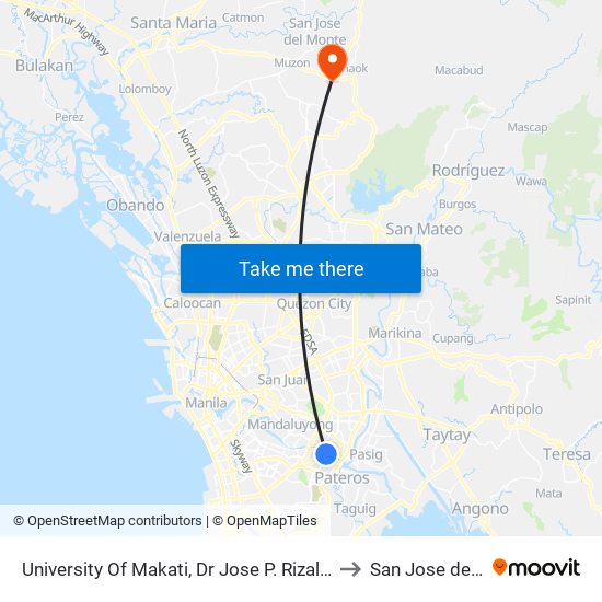 University Of Makati, Dr Jose P. Rizal Extension, Makati City, Manila to San Jose del Monte City map