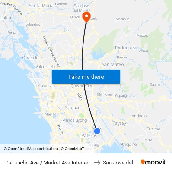 Caruncho Ave / Market Ave Intersection, Pasig City, Manila to San Jose del Monte City map