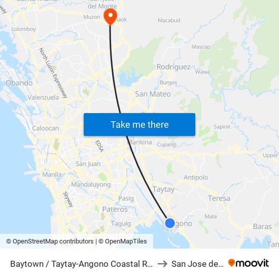Baytown / Taytay-Angono Coastal Rd Intersection, Angono, Manila to San Jose del Monte City map