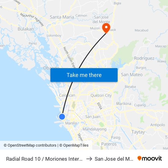 Radial Road 10 / Moriones Intersection, Manila to San Jose del Monte City map