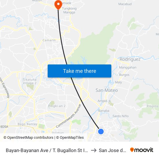 Bayan-Bayanan Ave / T. Bugallon St Intersection, Marikina City, Manila to San Jose del Monte City map