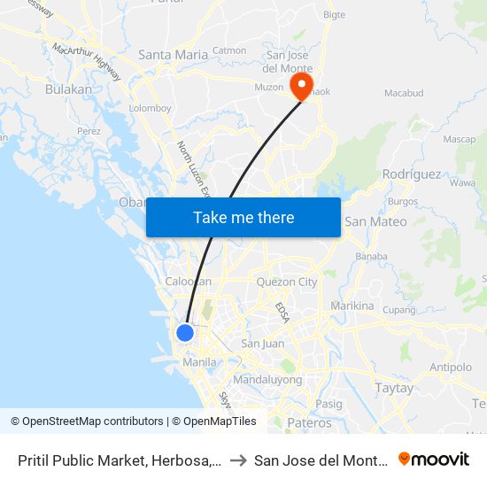 Pritil Public Market, Herbosa, Manila to San Jose del Monte City map
