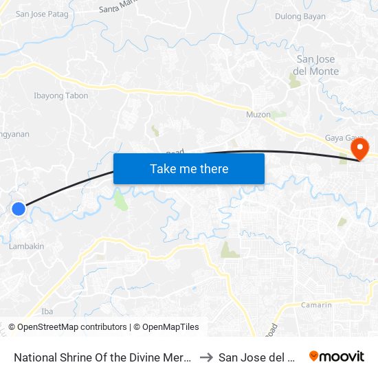 National Shrine Of the Divine Mercy, Marilao, Manila to San Jose del Monte City map