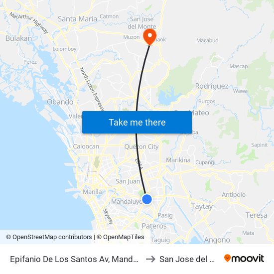 Epifanio De Los Santos Av, Mandaluyong City, Manila to San Jose del Monte City map