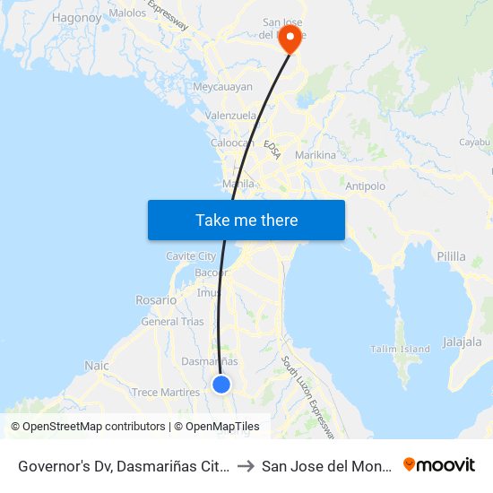 Governor's Dv, Dasmariñas City, Manila to San Jose del Monte City map