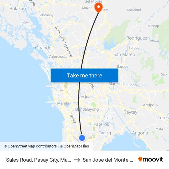 Sales Road, Pasay City, Manila to San Jose del Monte City map