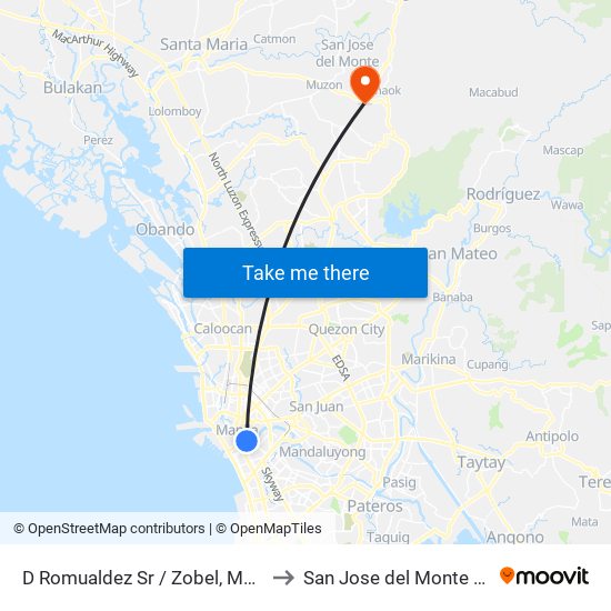 D Romualdez Sr / Zobel, Manila to San Jose del Monte City map