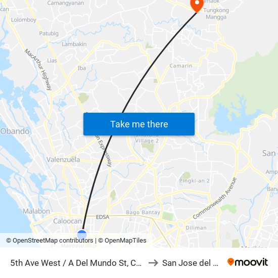 5th Ave West / A Del Mundo St, Caloocan City, Manila to San Jose del Monte City map