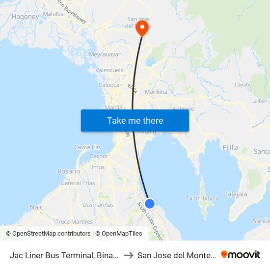 Jac Liner Bus Terminal, Binan City to San Jose del Monte City map