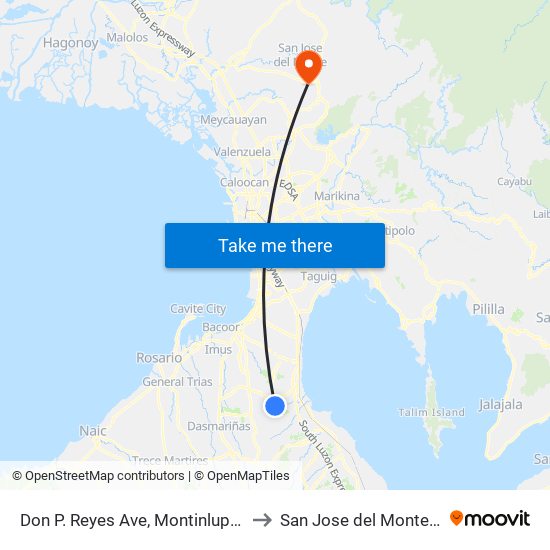 Don P. Reyes Ave, Montinlupa City to San Jose del Monte City map