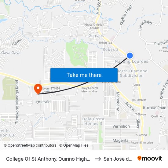 College Of St Anthony, Quirino Highway, City Of San Jose Del Monte to San Jose del Monte City map