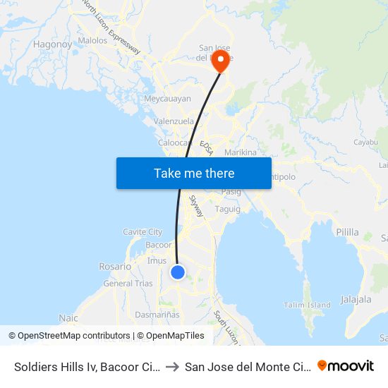 Soldiers Hills Iv, Bacoor City to San Jose del Monte City map