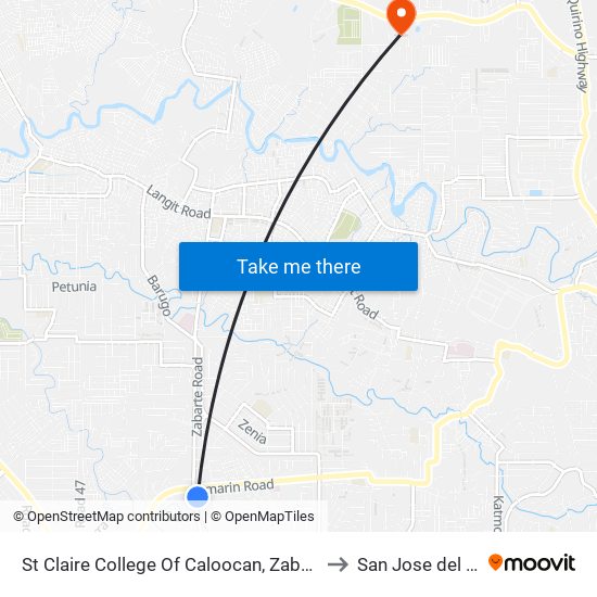 St Claire College Of Caloocan, Zabarte Road, Caloocan City to San Jose del Monte City map