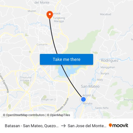 Batasan - San Mateo, Quezon City to San Jose del Monte City map