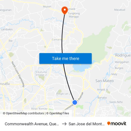 Commonwealth Avenue, Quezon City to San Jose del Monte City map