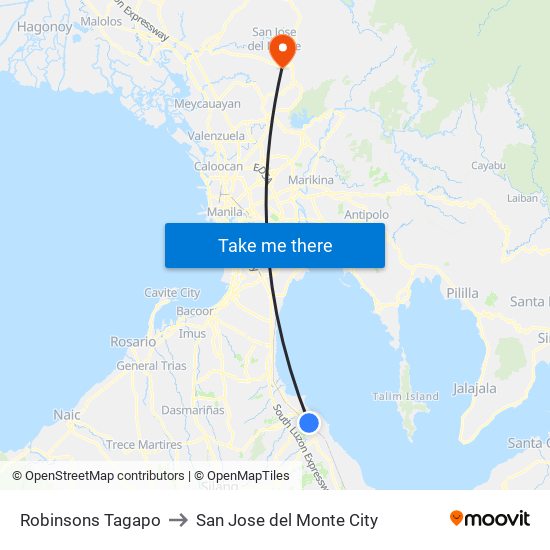 Robinsons Tagapo to San Jose del Monte City map