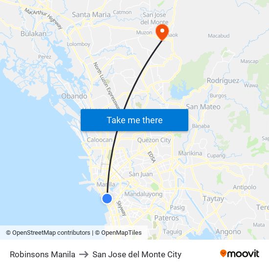Robinsons Manila to San Jose del Monte City map
