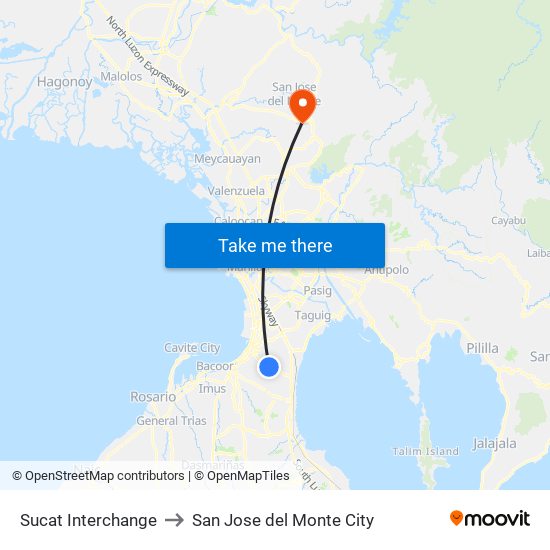 Sucat Interchange to San Jose del Monte City map
