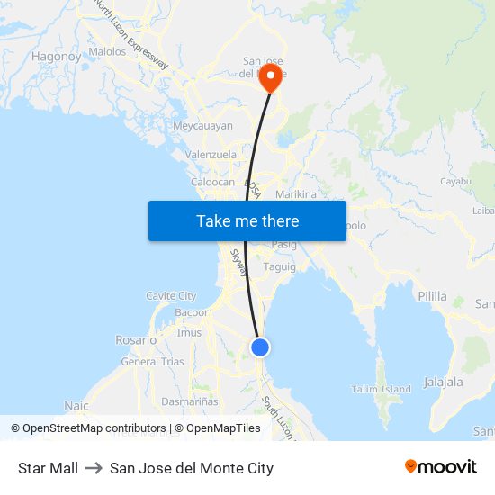 Star Mall to San Jose del Monte City map
