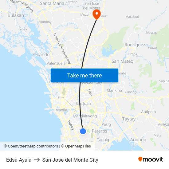 Edsa Ayala to San Jose del Monte City map