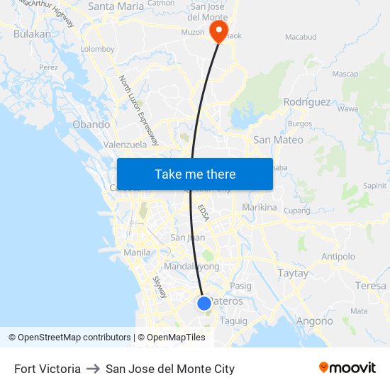 Fort Victoria to San Jose del Monte City map