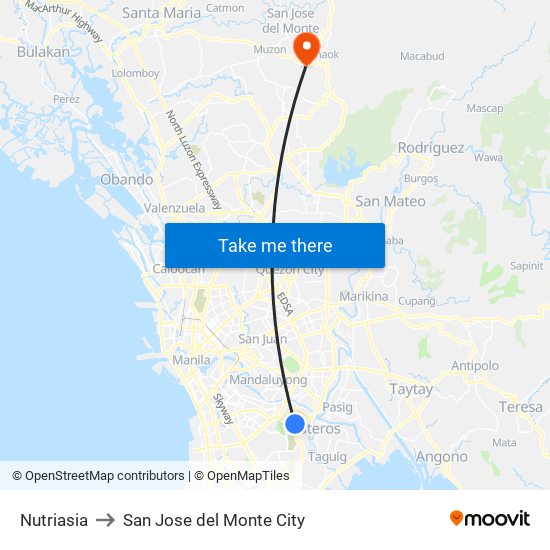 Nutriasia to San Jose del Monte City map