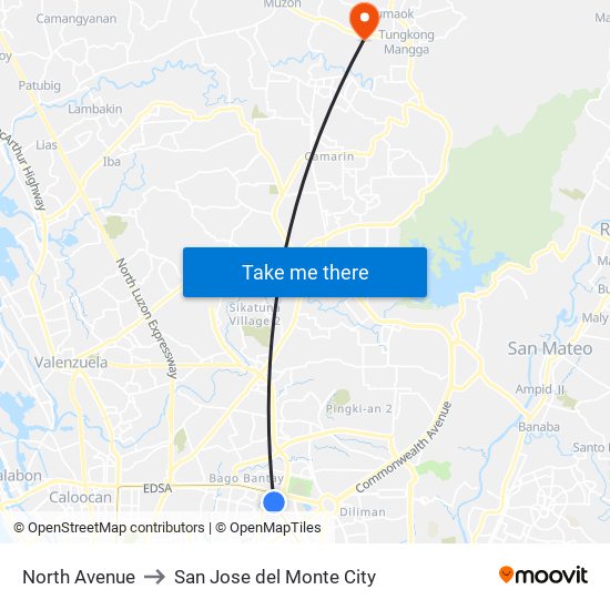 North Avenue to San Jose del Monte City map