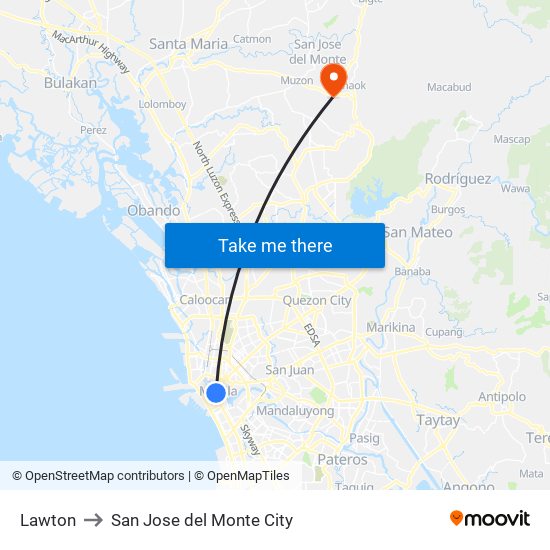 Lawton to San Jose del Monte City map