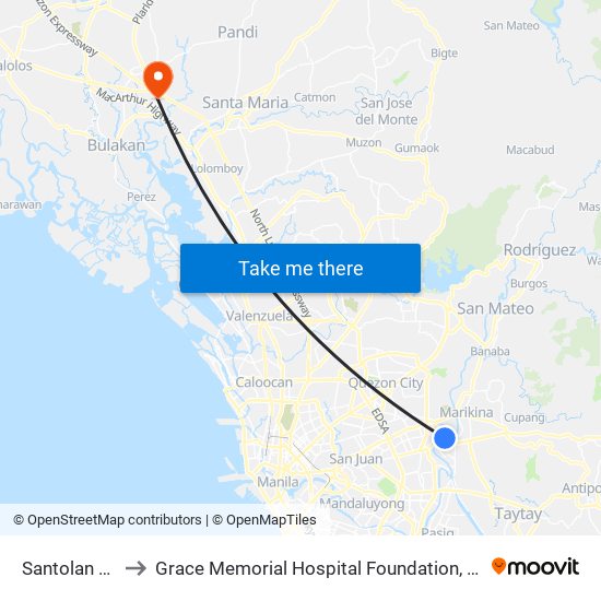 Santolan Lrt to Grace Memorial Hospital Foundation, Inc. map