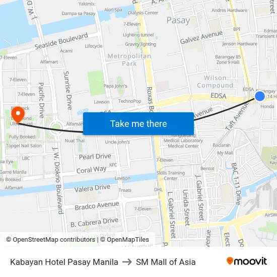 Kabayan Hotel Pasay Manila to SM Mall of Asia map