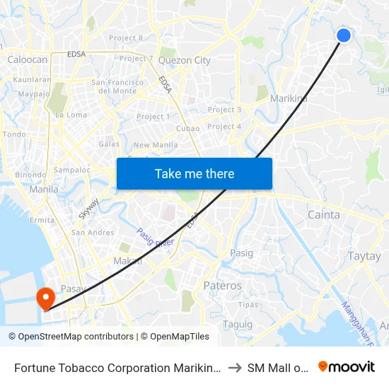Fortune Tobacco Corporation Marikina City Manila to SM Mall of Asia map