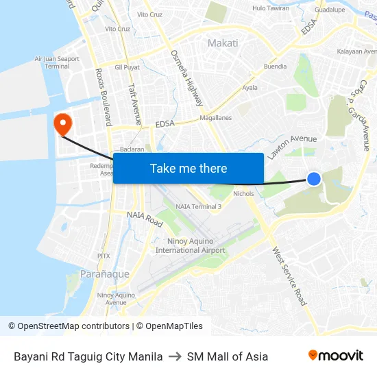 Bayani Rd Taguig City Manila to SM Mall of Asia map