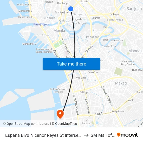 España Blvd Nicanor Reyes St Intersection Manila to SM Mall of Asia map