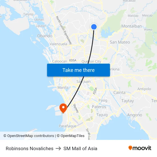 Robinsons Novaliches to SM Mall of Asia map