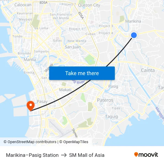 Marikina–Pasig Station to SM Mall of Asia map