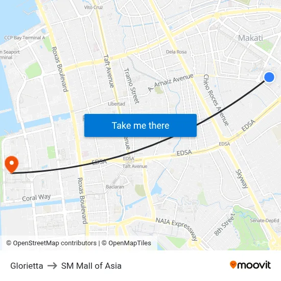 Glorietta to SM Mall of Asia map