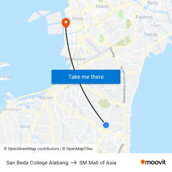 San Beda College Alabang to SM Mall of Asia map
