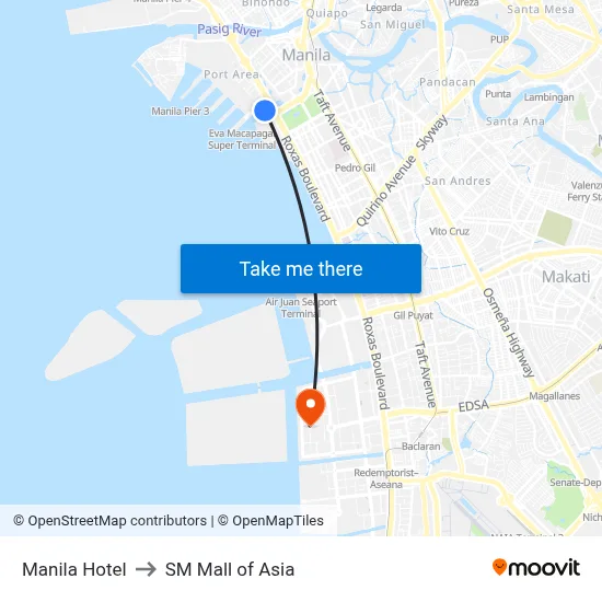 Manila Hotel to SM Mall of Asia map