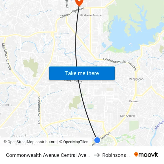 Commonwealth Avenue Central Avenue Intersection Quezon City to Robinsons Novaliches map