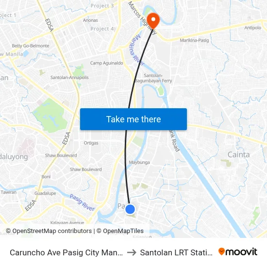 Caruncho Ave Pasig City Manila to Santolan LRT Station map