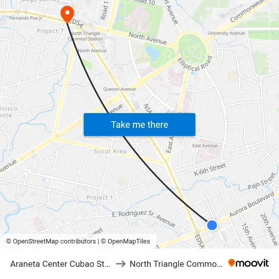 Araneta Center Cubao Station LRT to North Triangle Common Station map