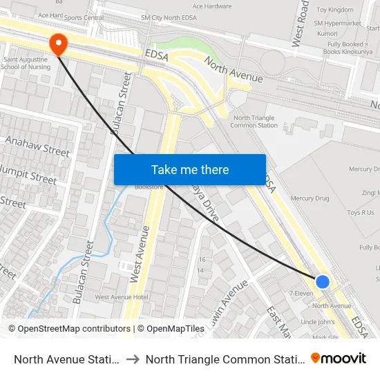 North Avenue Station to North Triangle Common Station map