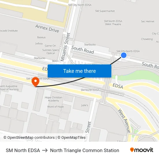 SM North EDSA to North Triangle Common Station map