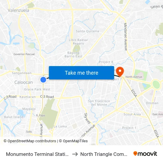 Monumento Terminal Station LRT Line 1 to North Triangle Common Station map