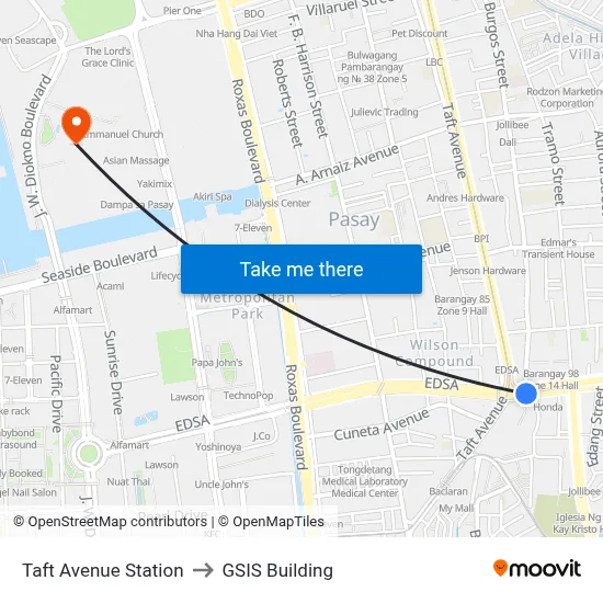 Taft Avenue Station to GSIS Building map