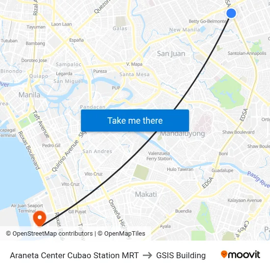 Araneta Center Cubao Station MRT to GSIS Building map